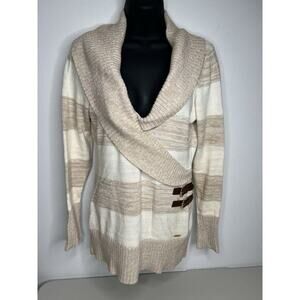 Guess Cream Beige Striped Criss Cross Collared Buckle Women’s Size Small
